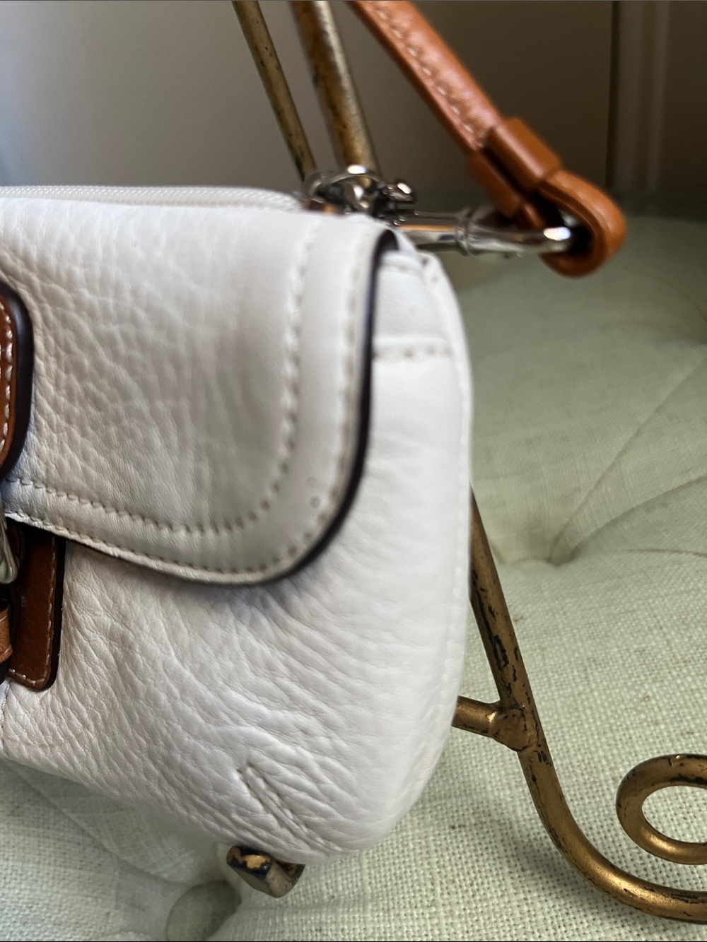 Coach Hampton White/Cream Pepple Leather Soho Flap Mini Bag Wristlet Pouch Y2K - Picture 4 of 15
